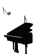 Noten fliegen aus dem Klavier