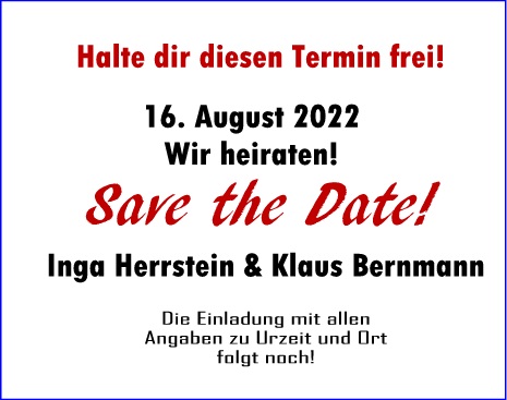 Rückseite der Save-the-Date-Karte mit Text